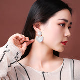 LATS New Heart Earrings Women's Luxurious Geometric Full Rhinestone Earrings Korean Gold/Silver Color Love 2020 Fashion Jewelry