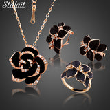 Fashion Rose Flower Enamel Jewelry Set Rose Gold Color Black Painting Bridal Jewelry Sets for Women Wedding 82606