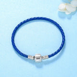 Sterling Silver 925 Navy Blue Braided charms Genuine Leather Bracelet Buckle Weave charm for jewelry Making