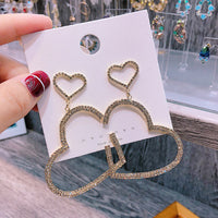 LATS New Heart Earrings Women's Luxurious Geometric Full Rhinestone Earrings Korean Gold/Silver Color Love 2020 Fashion Jewelry