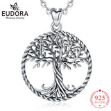 EUDORA Real 925 Sterling Silver twins tree of life tree Pendant Necklace charm with oxidize silver Vintage trees Jewelry CYD487