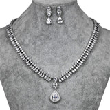 WEIMANJINGDIAN Elegant Blue / Green / Red / Clear Halo Teardrop Cubic Zirconia Necklace and Earring Bridal Jewelry Set