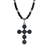 3pcs Black Color Stone Beads Necklace Religious Jewelry Gifts Saint Benedict Medal Cross Pendant Necklaces for Men kolye NC092