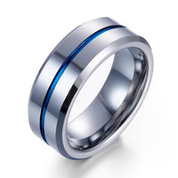 FDLK  Men's fashion 8MM Black Brushed Ladder Edge Stainless Steel Ring Blue Groove Men Wedding Ring Gifts For Men