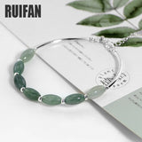 Ruifan Natural Stone Green Jade 925 Silver Original Bangle Bracelet for Women Female Girl Lucky Fine Jewelry Accessories YBR098