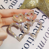 LATS New Heart Earrings Women's Luxurious Geometric Full Rhinestone Earrings Korean Gold/Silver Color Love 2020 Fashion Jewelry