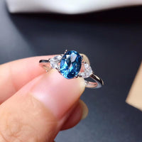 Natural Topaz Ring, S925 Sterling Silver Natural London Blue Topaz Lady Gem Ring, Simple Style Ring