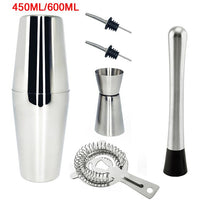 AREYOUCAN 1-7 Pcs Stainless Steel Cocktail Shaker Set Ice Strainer Clip Mixing Spoon Measure Cup Bar Tools Cocktail Set