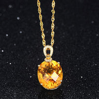 Luxury 8 carats yellow crystal citrine gemstones diamonds pendant necklaces for women gold tone choker jewelry bijoux party gift