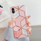 LOVECOM Plating Geometric Phone Case For iPhone 12 Mini 11 Pro Max XR XS Max 6 7 8 Plus X Soft IMD Marble Phone Back Cover Cases