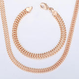 Men Women's Jewelry Set 585 Rose Gold Bracelet Necklace Set Double Curb Cuban Weaving Bismark Chain 2018 Wholesale Jewelry KCS04