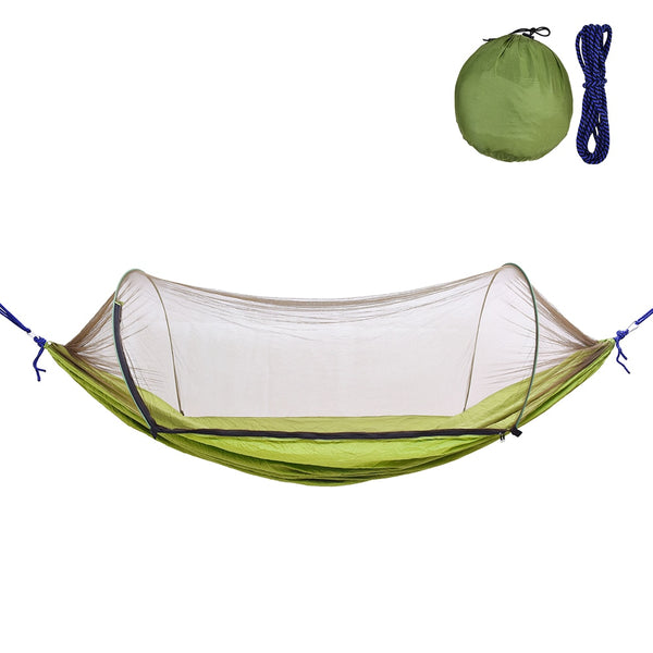 Outdoor Camping Hammock with Mesh Mosquito Bug Net Parachute Hammock Hanging Bed Swing Hiking Sleeping Bed Garden Tree Tent