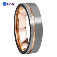 Mens Womens Wedding Band Tungsten Carbide Ring Black Rose Gold With Offset Groove And Brush Finish