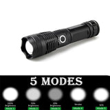 High-power 5 X 5MM LED 20W 5V Micro USB Rechargeable Telescopic Zoom Flashlight Suitable For Camping, Climbing, Night Riding, Caving Waterproof Rating IPX4