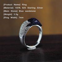 925 Jewelry Jewelry Ring 925 Sterling Silver Ring Blue Stone Gemstone Phoenix Tail Design for Women Opening Wedding Gift RR99