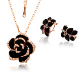 Fashion Rose Flower Enamel Jewelry Set Rose Gold Color Black Painting Bridal Jewelry Sets for Women Wedding 82606