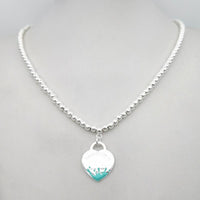 1: 1 sterling silver 925 classic exclusive blue splash enamel heart-shaped lady 4mm round bead necklace jewelry