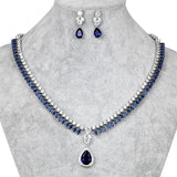 WEIMANJINGDIAN Elegant Blue / Green / Red / Clear Halo Teardrop Cubic Zirconia Necklace and Earring Bridal Jewelry Set