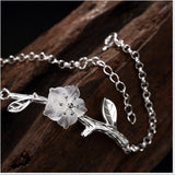 Uglyless Real 925 Sterling Silver Nature White Crystal Flower Women Bracelets Handmade Leaf Branch Bracelet Elegant Dress Bijoux