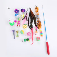 20pcs Cat Toys Set Interactive Funny Cat Scratcher Ball Toy Kitten Catnip Bell Toy Cat Teaser Feather Toy for Cat Playing