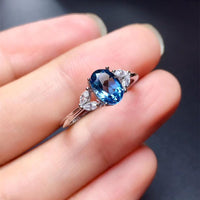 Natural Topaz Ring, S925 Sterling Silver Natural London Blue Topaz Lady Gem Ring, Simple Style Ring