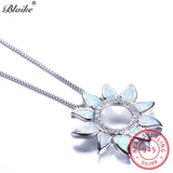 Blaike White/Blue Fire Opal Cute Sunflower Pendants S925 Sterling Silver Rainbow Stone Zircon Birthstone Necklaces For Women New