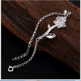 Uglyless Real 925 Sterling Silver Nature White Crystal Flower Women Bracelets Handmade Leaf Branch Bracelet Elegant Dress Bijoux