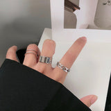 LATS Punk Metal Geometry Circular Punk Rings Set Opening Index Finger Accessories Buckle Joint Tail Ring for Women Jewelry Gifts