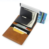 Male Metal Card Holder RFID Aluminium Alloy Credit Card Holder PU Leather Wallet Antitheft Automatic RFID Wallet Dropshipping