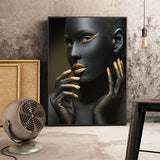 African Graffiti Black and Gold Woman Canvas Painting Cuadros Posters and Prints Wall Art Pictures for Living Room Unframed