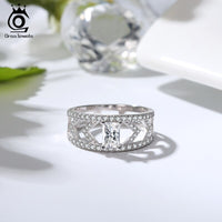 ORSA JEWELS Hyperbole Rings 7mm Width Genuine 925 Silver Ring Geometric Hollow CZ Rings Wedding Engagement Fine Jewelry SR209