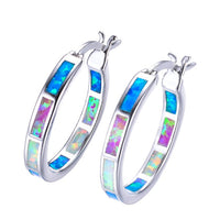 Boho 925 Sterling Silver Personality Multi Color Fire Opal Earring Hoop Women Fine Jewelry