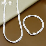 2 Piece 6MM Full Sideways 925 Sterling Silver Necklace Bracelet Fashion Jewelry For Women Men Link Chain Sets Wedding Gift