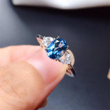 Natural Topaz Ring, S925 Sterling Silver Natural London Blue Topaz Lady Gem Ring, Simple Style Ring