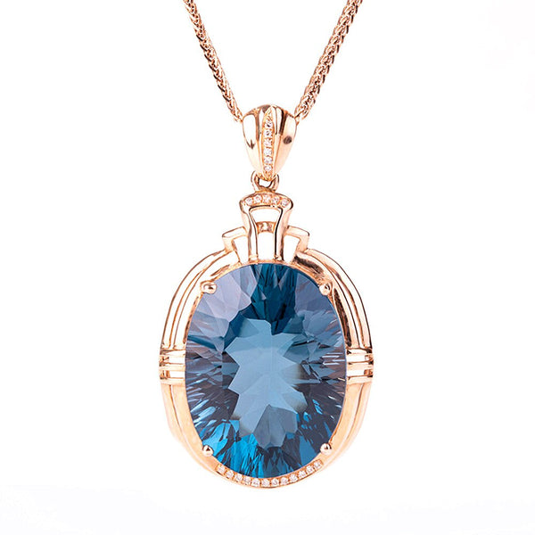 Vintage blue crystal topaz aquamarine gemstones diamonds women pendant necklaces 18k rose gold color choker jewelry bijoux gift