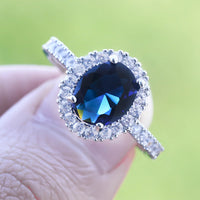 Fashion Big Blue Stone Ring Charm Jewelry Women CZ Wedding Rings Promise Engagement Ring Ladies Accessories Gifts Z4K146