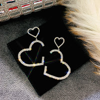 LATS New Heart Earrings Women's Luxurious Geometric Full Rhinestone Earrings Korean Gold/Silver Color Love 2020 Fashion Jewelry