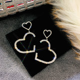 LATS New Heart Earrings Women's Luxurious Geometric Full Rhinestone Earrings Korean Gold/Silver Color Love 2020 Fashion Jewelry