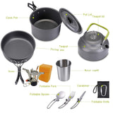 Camping Cookware Set Picnic Cooking Pots Set Outdoor Hiking BBQ Tableware with Pan Kettle Stove Set Camping Tourism Supplies Kit