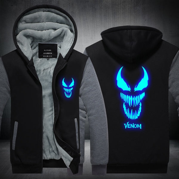 Venom Luminous Sweatshirt Sportswear Streetwear Hoodie Hooded Unisex Thicken Zipper Tracksuit Winter Coat Jacket Cosplay Costume