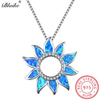 Blaike White/Blue Fire Opal Cute Sunflower Pendants S925 Sterling Silver Rainbow Stone Zircon Birthstone Necklaces For Women New