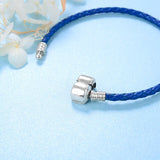 Sterling Silver 925 Navy Blue Braided charms Genuine Leather Bracelet Buckle Weave charm for jewelry Making