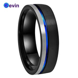 Mens Womens Wedding Band Tungsten Carbide Ring Black Rose Gold With Offset Groove And Brush Finish