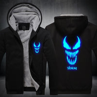 Venom Luminous Sweatshirt Sportswear Streetwear Hoodie Hooded Unisex Thicken Zipper Tracksuit Winter Coat Jacket Cosplay Costume