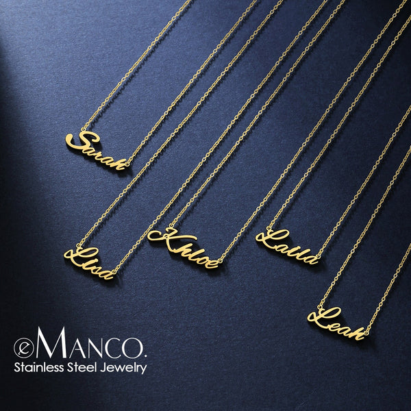 eManco Customized Personalized Letter Custom Name Necklace for women Gold Stainless Steel Chain Choker Necklace Jewelry Gift