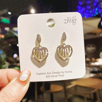 LATS New Heart Earrings Women's Luxurious Geometric Full Rhinestone Earrings Korean Gold/Silver Color Love 2020 Fashion Jewelry