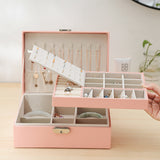New Double-Layer PU Leather Jewelry Box European Jewelry Storage Box Large Space Jewelry Holder Gift Case with Lock