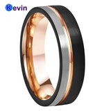 Mens Womens Wedding Band Tungsten Carbide Ring Black Rose Gold With Offset Groove And Brush Finish