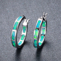 Boho 925 Sterling Silver Personality Multi Color Fire Opal Earring Hoop Women Fine Jewelry