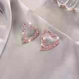 LATS New Heart Earrings Women's Luxurious Geometric Full Rhinestone Earrings Korean Gold/Silver Color Love 2020 Fashion Jewelry